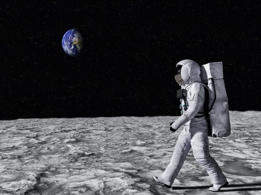 Uitzicht vanuit de ruimte op de aarde, zoals een astronaut die zou zien tijdens een maanmissie
